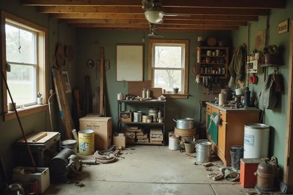 Cluttered garage with old tools and boxes ready for a cleanout