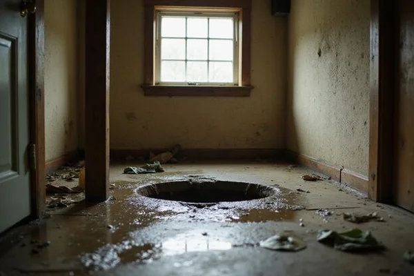 Damp basement floor near a sump pit