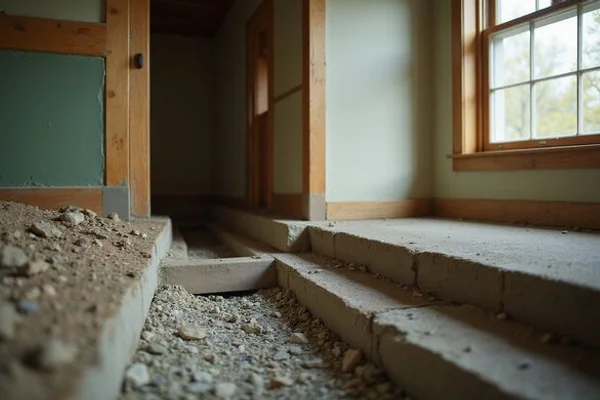 Interior drain tile trench along a basement foundation wall