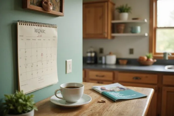 Kitchen calendar with a move date circled