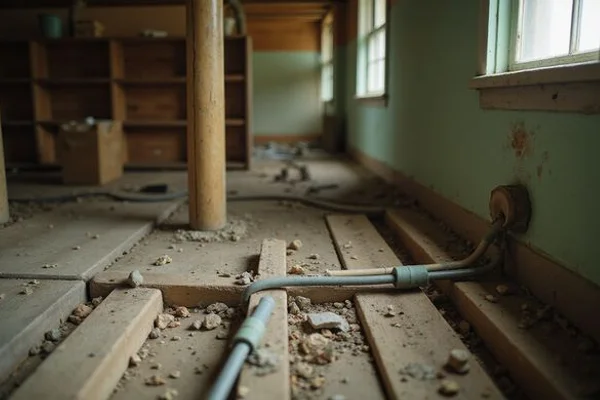 Old knob-and-tube wiring along basement joists