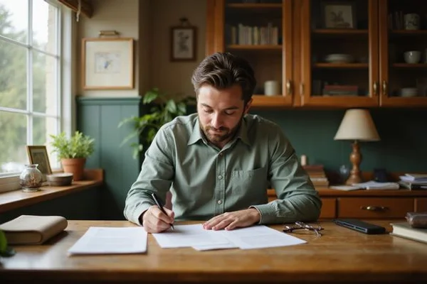 Person signing documents alone at a title office desk