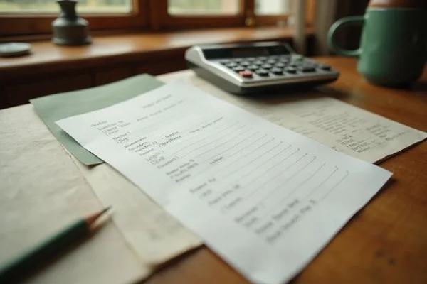 Printed offer sheet with itemized lines beside a calculator
