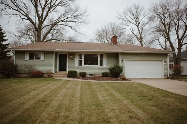 Quiet suburban Minnesota split-level home on an overcast afternoon