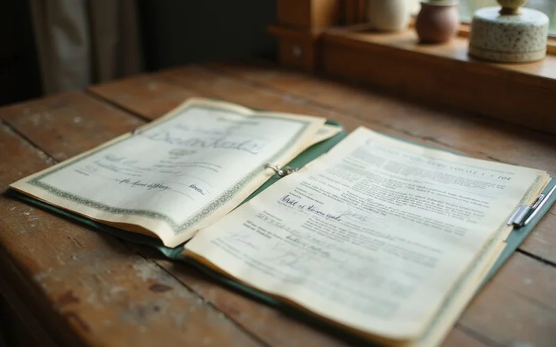 Certified death certificate and affidavit of survivorship in a folder