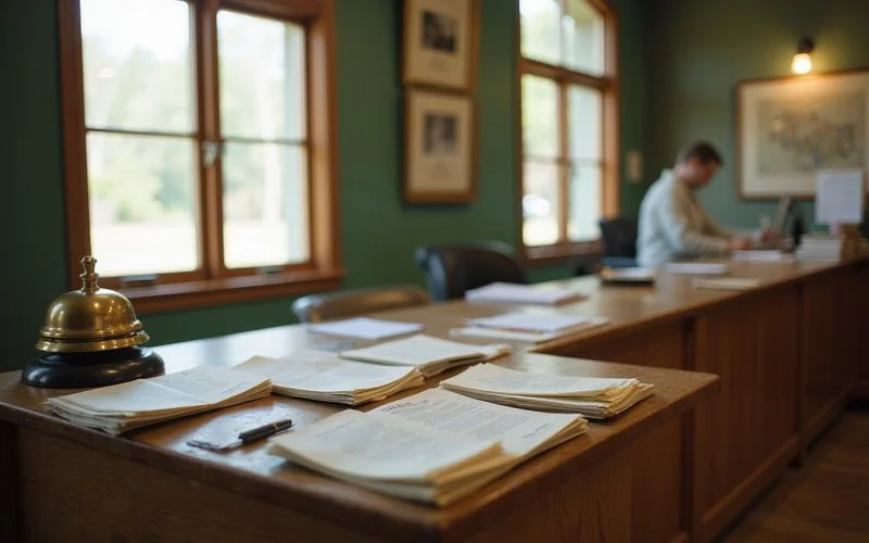 County registrar of titles office counter, soft daylight