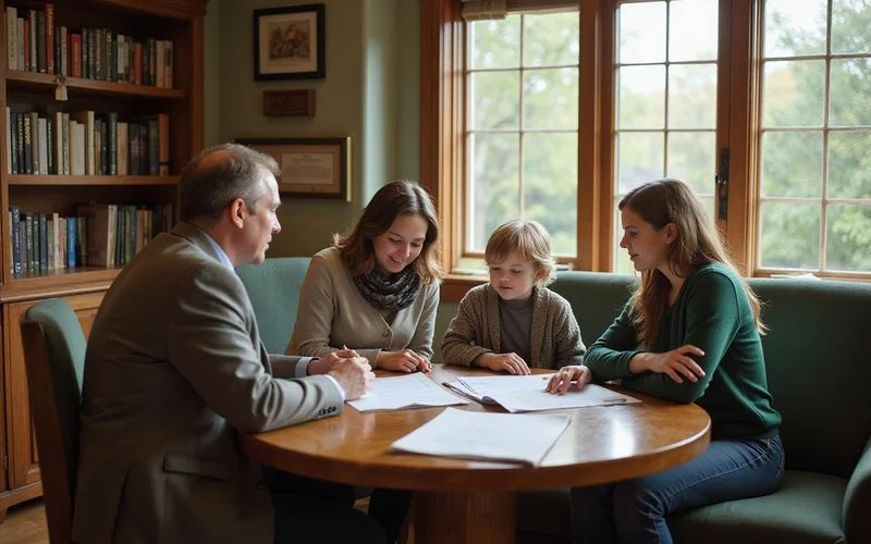 Elder law attorney's office with a family seated at a round table