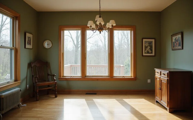 Empty dining room of a family home in soft afternoon light
