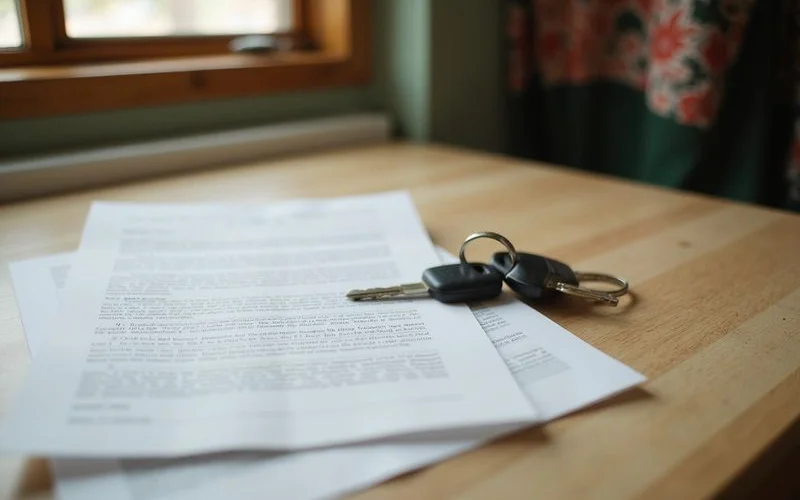 Lease document and keys on a kitchen counter