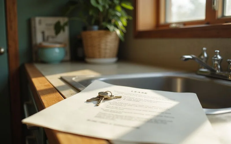 Lease document and keys on a kitchen counter