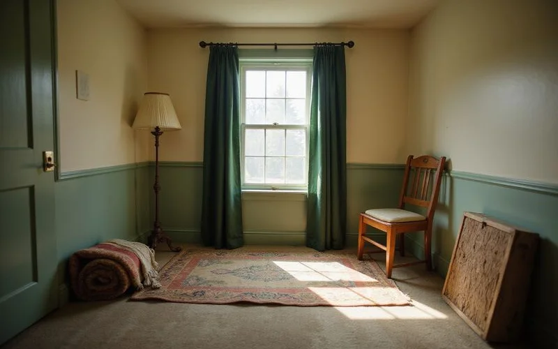 Nearly empty room after an estate sale, a few leftover items