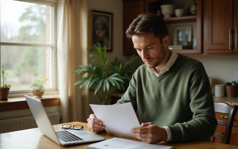 Personal representative reviewing court letters at home with a laptop