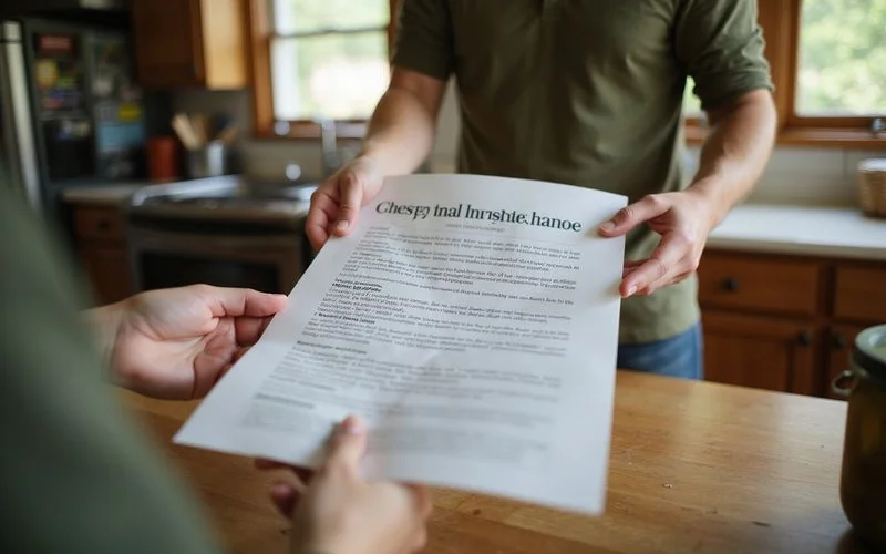 Shared printed offer sheet passed between two hands