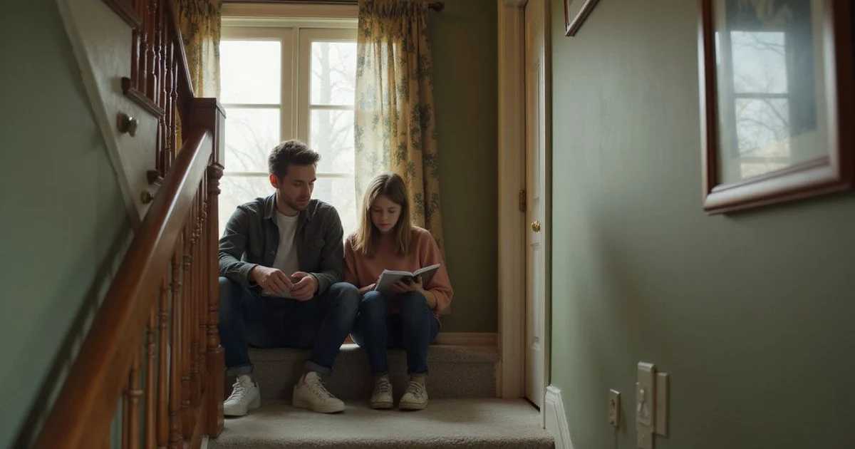 Adult siblings weighing options on a notepad in a quiet empty house
