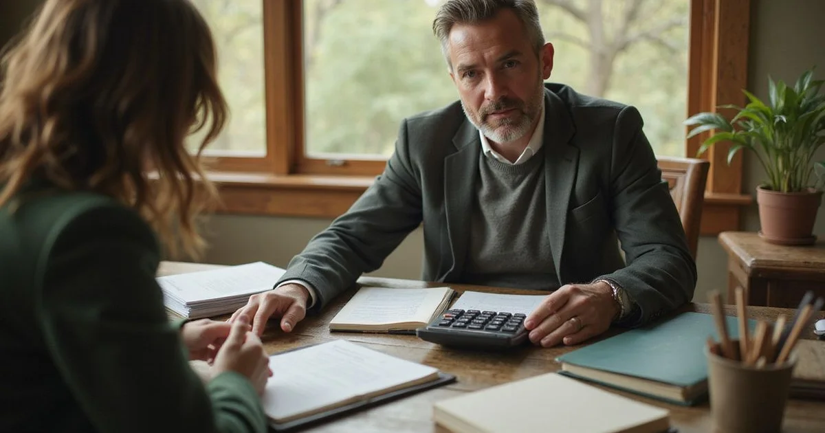 Heir meeting with an accountant across a desk with tax folders