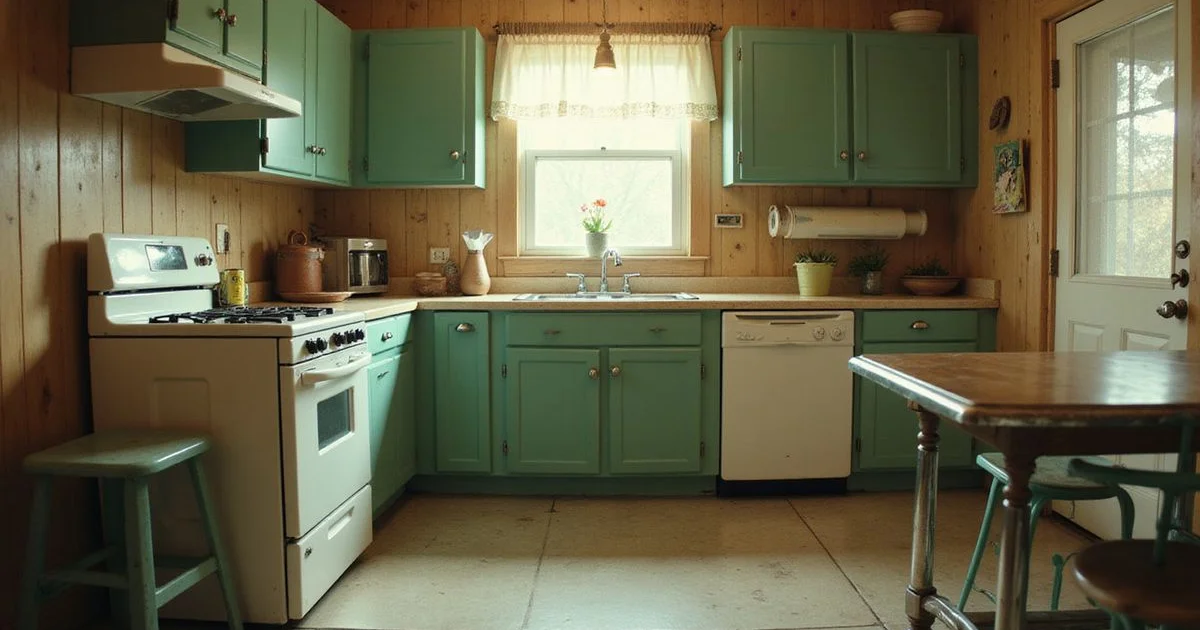 Worn but tidy 1950s Minnesota kitchen with original cabinets