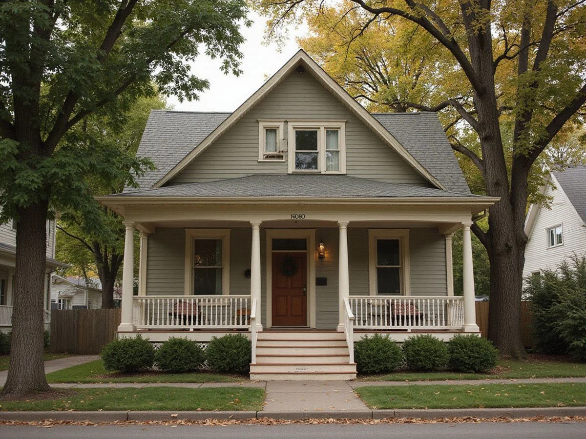 Classic Minnesota family home with a front porch on a quiet tree-lined street