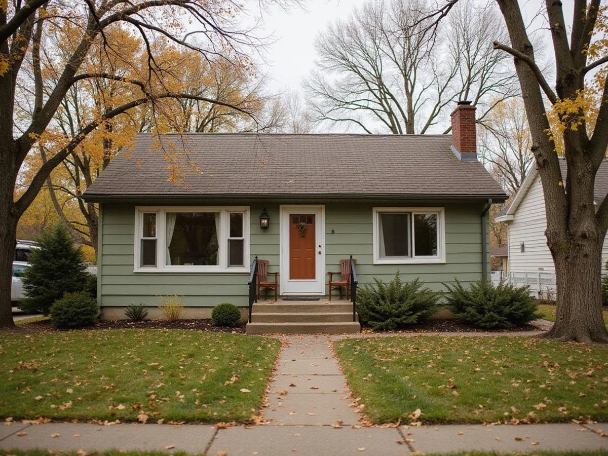 Quiet suburban Minnesota rambler on an overcast afternoon