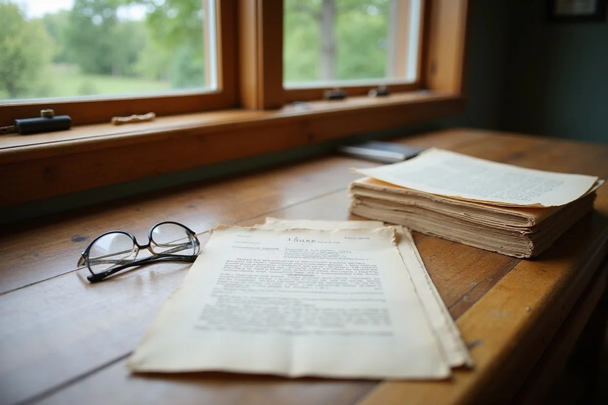Minnesota property documents and an old abstract of title on a kitchen table